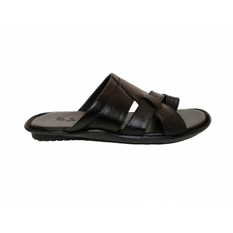 Elentra Leather Black chappals for Men